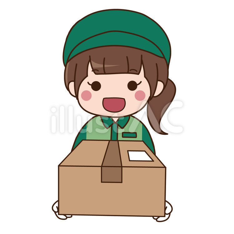 緑の制服を着た配達員の女性 配達員,配送員,配達のイラスト素材