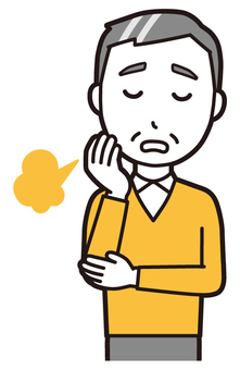  ニット中年男性(黄)-065-バスト 悩む,おじさん,男性,中年,お父さん,パパ,シニア,ミドルエイジ,人物,かわいいのイラスト素材