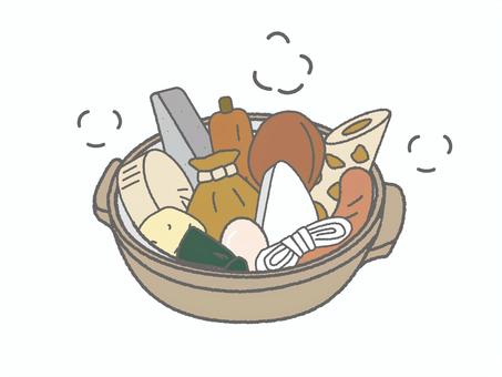おでんのお鍋 おでん,土鍋,冬,食べ物,料理,和食,あたたかい,かわいい,大根,卵のイラスト素材