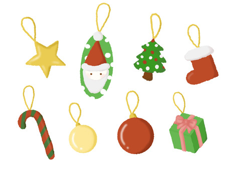 クリスマスオーナメント クリスマス,冬,オーナメント,飾り,装飾,サンタクロース,ブーツ,プレゼント,球,星のイラスト素材