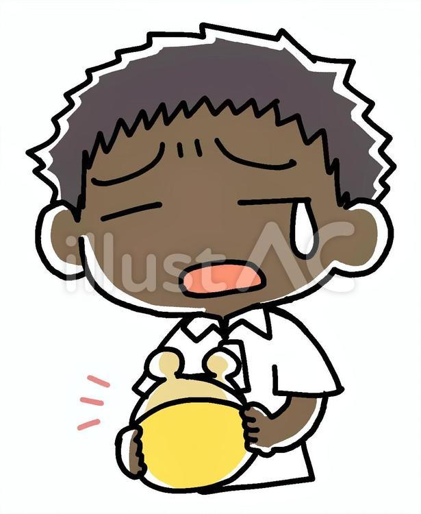 がま口財布を見て泣く褐色男性 がま口財布,褐色,褐色肌のイラスト素材