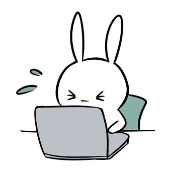 うさぎ/パソコン/お仕事03 うさぎ,動物,お仕事,パソコン,シンプル,焦る,汗のイラスト素材