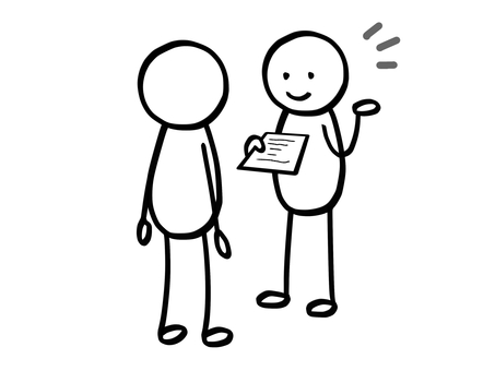 モノクロ棒人間　案内する人 棒人間,人,書類,提出,渡す,紙,レポート,案内,教える,意見のイラスト素材