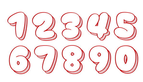オリジナル数字セットF　網点影 数字,フォント,オリジナル,文字,フチ文字,袋文字,丸文字,ポップ,ラフ,落書き風のイラスト素材