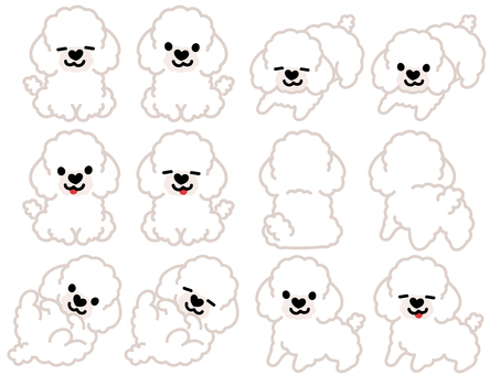 ハート鼻のプードル（セット）3 プードル,トイプードル,犬,動物,ハート,鼻,おすわり,ふせ,立つ,ゴロンのイラスト素材