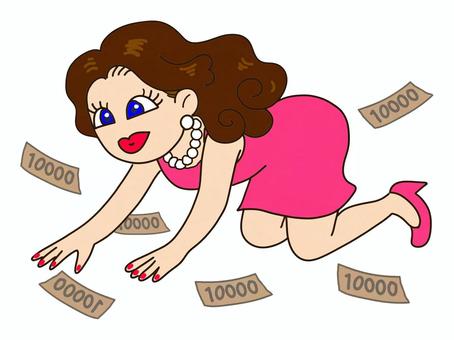 お金と女性 女性,セレブ,リッチ,奥様,お嬢様,お金,お札,姫,ファビュラス,小金持ちのイラスト素材