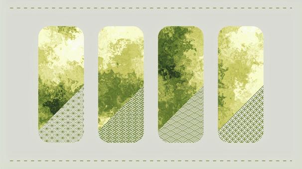 マーブル和柄のグリーン系バナーセット マーブル,バナー,帯,長方形,デザイン,エレメント,和柄,流体,リキッド,緑のイラスト素材