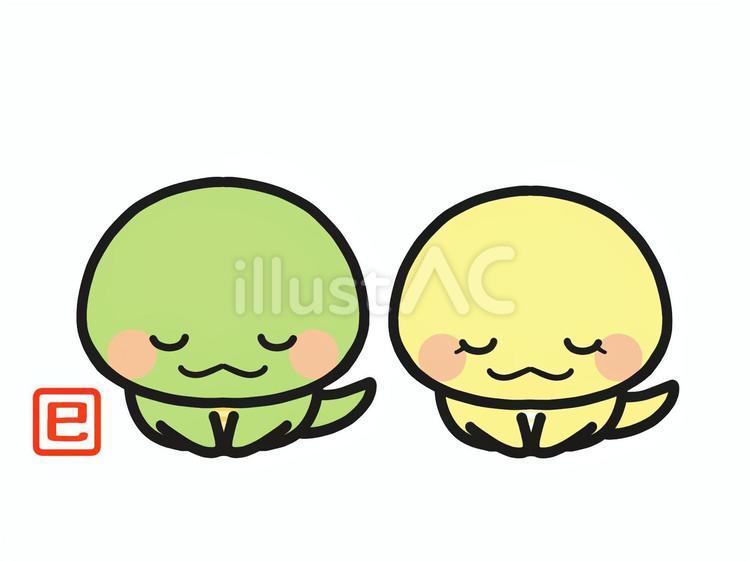 正座をして両手をつく二匹のへび 巳年,巳,蛇のイラスト素材