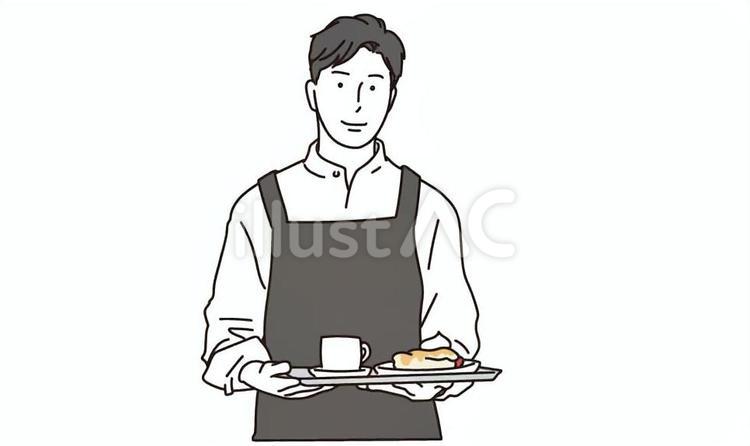 エプロン姿のカフェの男性店員のイラスト カフェ,男性,店員のイラスト素材