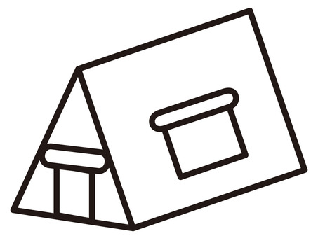 アウトドアキャンプ用テント線画アイコン４ テント,アウトドア,キャンプ,アイコン,線画,三角型,ピラミッド型,ワンポール,防災,レジャーのイラスト素材