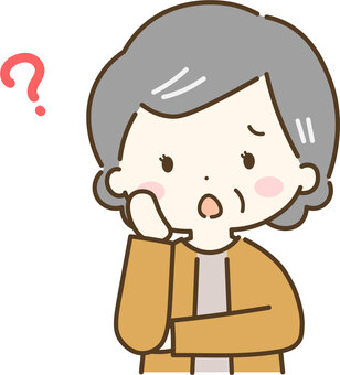 疑問・考えるおばあさん 2 おばあさん,祖母,高齢,高齢者,疑問,考える,わからない,どうして,どうしよう,質問のイラスト素材