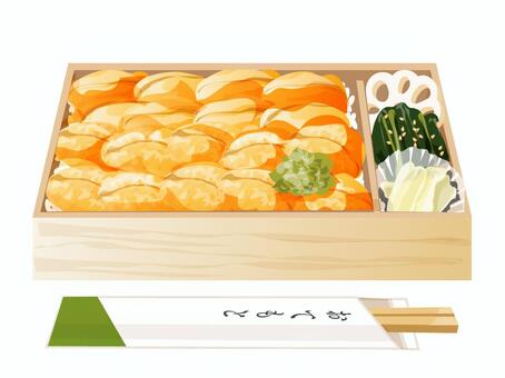 ウニ重弁当（折詰） ウニ重,ウニ,弁当,折詰,昼食,料理,食べ物,ご飯,ワサビ,ガリのイラスト素材