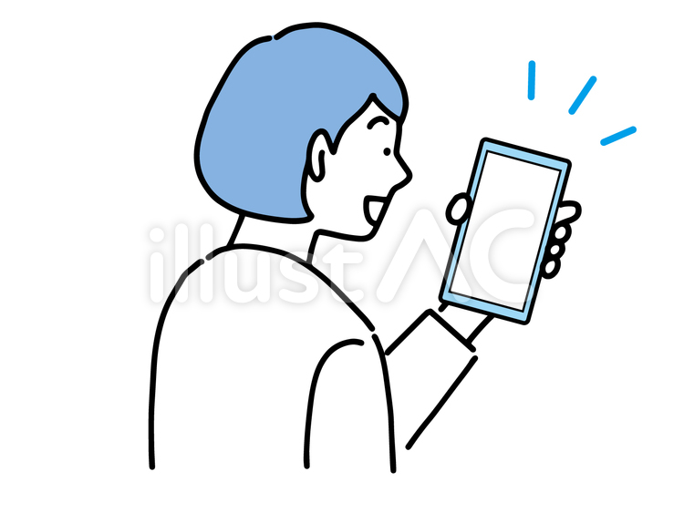 携帯電話の画面を見る笑顔の主婦 女性,スマホ,見るのイラスト素材