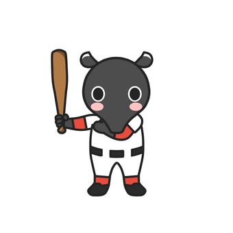 野球のバットを持ってポーズをとるバク 野球,バット,ユニフォーム,試合,練習,スポーツ,チーム,打者,バッティング,学校のイラスト素材