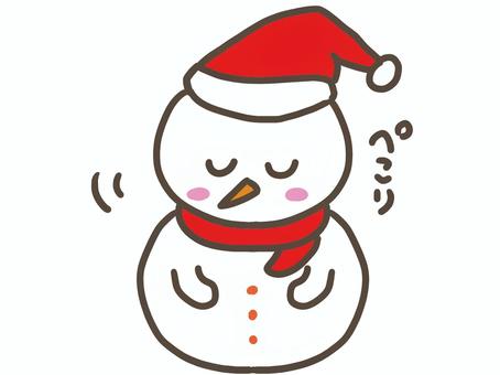お辞儀をする雪だるまサンタ帽 雪だるま,お辞儀,クリスマス,サンタ,帽子,赤,お願い,ありがとう,お礼,感謝のイラスト素材