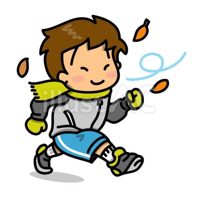 秋空の下、走る男の子 ランニング,走る,木枯らしのイラスト素材