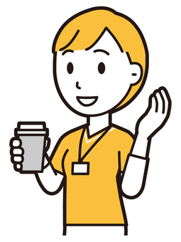  訪問看護師女性(黄)-257-バスト コーヒー,訪問看護師,看護師,女性,医療,病院,介護,ナース,在宅看護,クリニックのイラスト素材