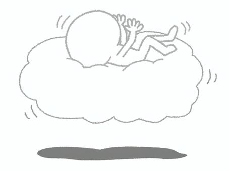 浮く雲で遊ぶシルエット シルエット,雲,浮遊,影,pop調,手描き,挿絵,ワンポイント,素材,商用可のイラスト素材