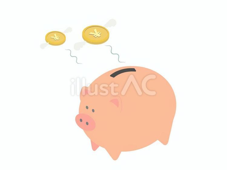 ぶたの貯金箱からお金が出ていく ぶた,貯金箱,お金のイラスト素材