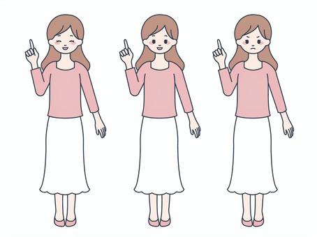 アドバイスをする女性のイラスト 女性,アドバイス,解説,提案,説明,指,指差し,怒る,笑顔,主婦のイラスト素材