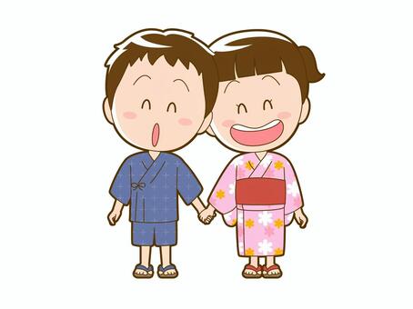 Summer _ Boy and girl in yukata _010, , JPG, PNG and AI