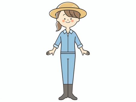 農家の女性 農家,農業,農業学校,生産者,畑,畑仕事,作業着,つなぎ服,田舎,自給自足のイラスト素材