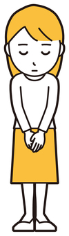  ロングヘア女性(黄)-353-全身 おじぎ,女性,女の子,人物,かわいい,挨拶,お礼,若い,挿絵,素材のイラスト素材