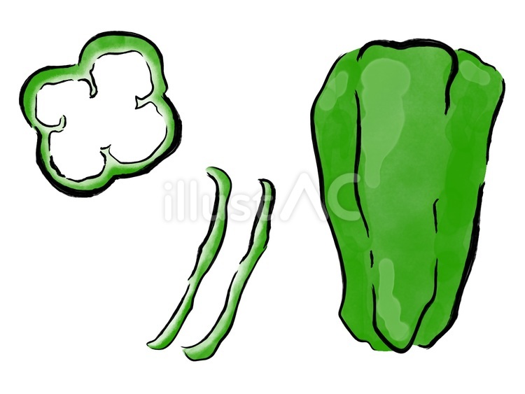 丸ごとピーマンとカットしたピーマン ピーマン,野菜,食べ物のイラスト素材