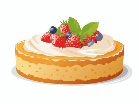 ケーキ1 ケーキ,ショートケーキ,クリーム,フルーツ,イチゴ,ブルーベリー,スポンジ,ホールケーキ,おいしい,おいしそうのイラスト素材