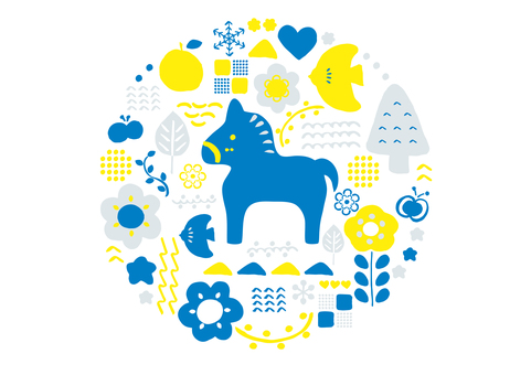 北欧風馬ロゴイラストスウェーデン国旗色 北欧風,馬,午,午年,2026,年賀状,年賀,洋風,カジュアル,2026年のイラスト素材