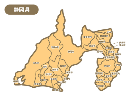 静岡県の地図のイラスト（市町村名つき） 地図,静岡県,東海,富士市,沼津市,御殿場市,富士宮市,裾野市,長泉町,小山町のイラスト素材