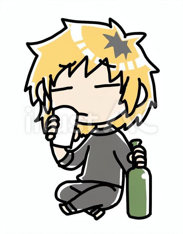 しんみりお酒を飲む不良 さみしい,お酒,飲みのイラスト素材