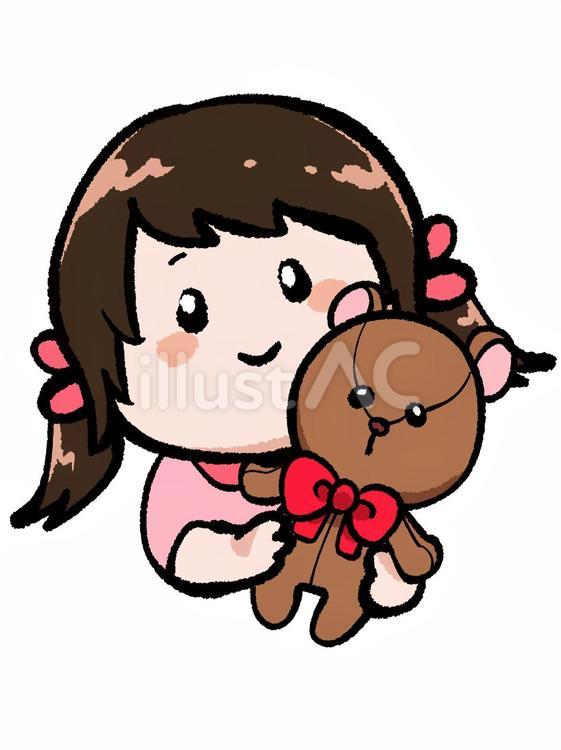 ぬいぐるみを持つ女の子のイラスト ぬいぐるみ,持つ,女の子のイラスト素材