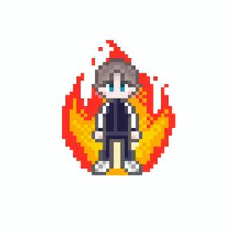 ドット絵の燃える長袖ジャージの男子学生 ドット絵の燃える長袖ジャージの男子学生 ドット絵,ピクセル,ピクセルアート,炎,火,燃える,熱血,火の粉,メラメラ,やる気のイラスト素材