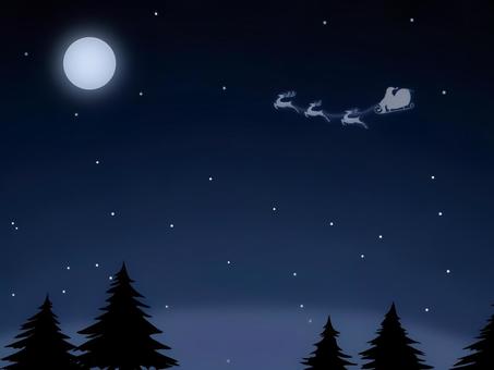 クリスマスの夜空背景② クリスマス,星空,月,空,モミの木,星,青,サンタクロース,冬,街並みのイラスト素材