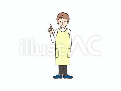 片手で指差すエプロンの男性_yellow