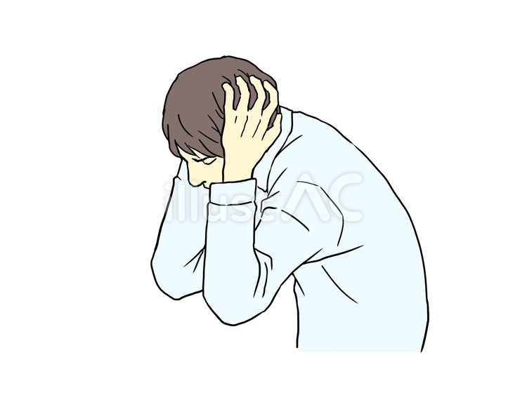 頭を抱える男性 悩む,落ち込む,考えるのイラスト素材