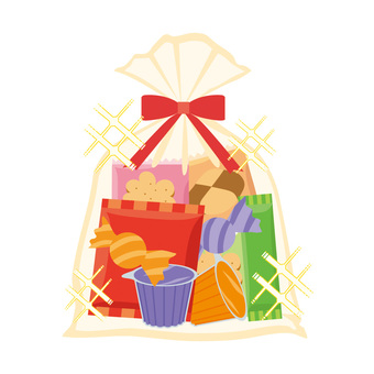 キラキラお菓子袋 お菓子,プレゼント,幼児,詰め合わせ,サービス,特典,おやつ,お菓子の詰め合わせ,袋,菓子のイラスト素材