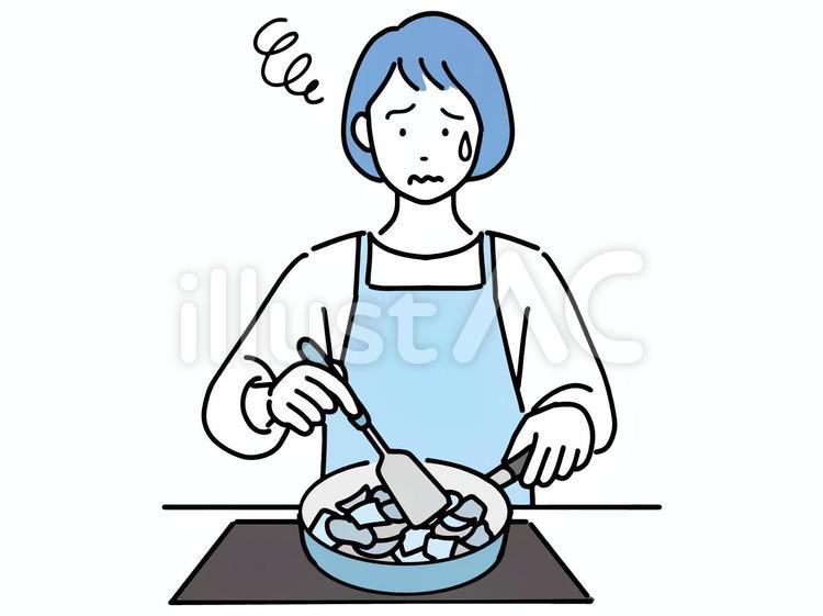 美味しくなさそうな料理を見て落ち込む主婦 料理,主婦,お母さんのイラスト素材