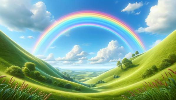 Illustration, rainbow, grassland, field, 