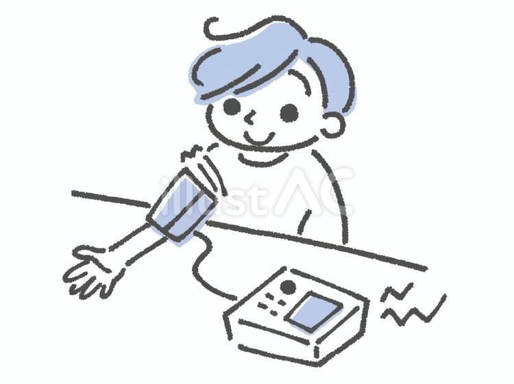 血圧計で血圧を測る男性 血圧,血圧計,測るのイラスト素材