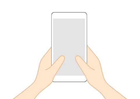 スマートフォンを親指タップ・両手打ち操作 スマートフォン,両手,タップ,操作,入力,検索,手,親指,両手打ち,縦のイラスト素材