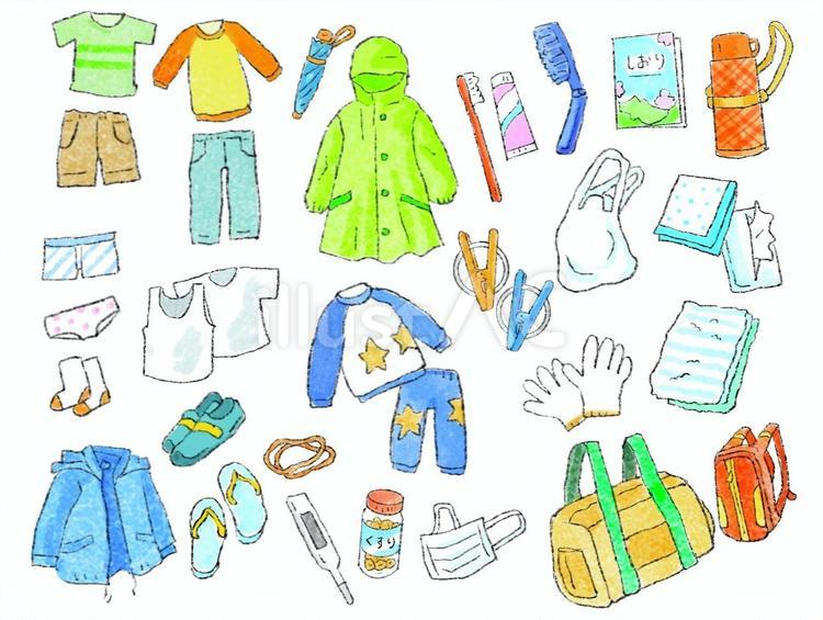 林間学校、宿泊研修の持ち物 半袖,長袖,肌着のイラスト素材