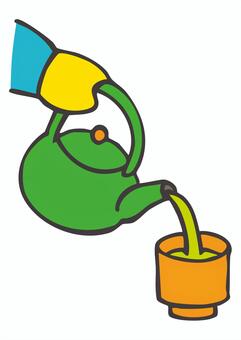 TE_C12_おちゃをいれる2 急須,湯のみ,日常,手描き,お茶のイラスト素材