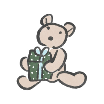 くまちゃんのイラスト くまちゃん,くま,ティディベア,プレゼント,動物,かわいい,ポップ,手描き,ぬいぐるみ,子供のイラスト素材