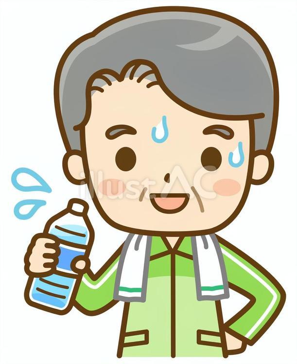 水分補給するジャージ姿の年配男性 ペットボトル,水,水分のイラスト素材