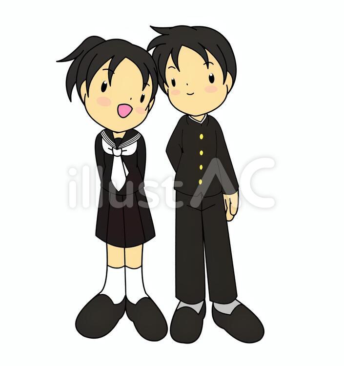 学生冬服 男子,女子,学生服のイラスト素材