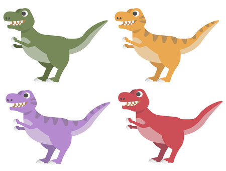恐竜・ティラノサウルスの色違いセット 恐竜,ティラノサウルス,肉食恐竜,かっこいい,かわいい,白亜紀,ジュラ紀,ポップ,デフォルメ,フラットデザインのイラスト素材