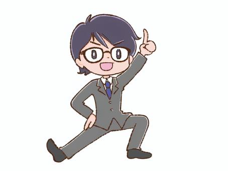 スーツの男性 注目,目立つ,一番,ナンバーワン,ビジネスマン,指差す,自信満々,ドヤ顔,笑顔,ポーズのイラスト素材