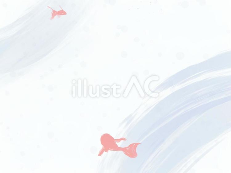 水彩風の背景に泳ぐ金魚と涼しげな水の流れ 金魚,魚,水のイラスト素材